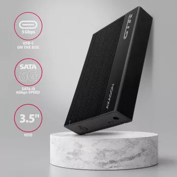 Axagon EE35-GTR USB-C 5Gbps - SATA 6G, 3.5 RIBBED box BLACK - Θήκη HDD USB Type C 3,5 ίντσες