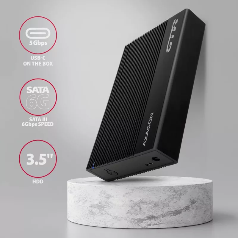 Axagon EE35-GTR USB-C 5Gbps - SATA 6G, 3.5 RIBBED box BLACK - Θήκη HDD USB Type C 3,5 ίντσες