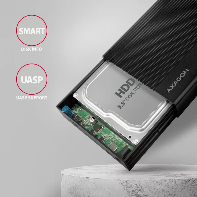 Axagon EE35-GTR USB-C 5Gbps - SATA 6G, 3.5 RIBBED box BLACK - Θήκη HDD USB Type C 3,5 ίντσες