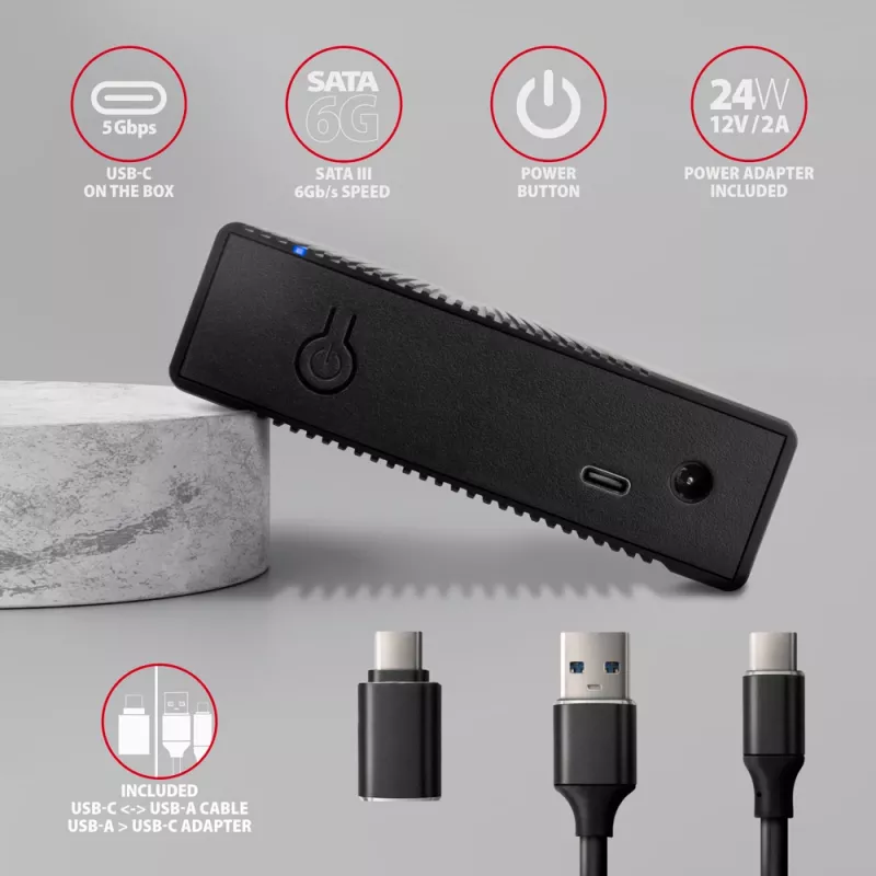 Axagon EE35-GTR USB-C 5Gbps - SATA 6G, 3.5 RIBBED box BLACK - Θήκη HDD USB Type C 3,5 ίντσες