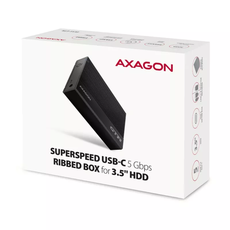 Axagon EE35-GTR USB-C 5Gbps - SATA 6G, 3.5 RIBBED box BLACK - Θήκη HDD USB Type C 3,5 ίντσες