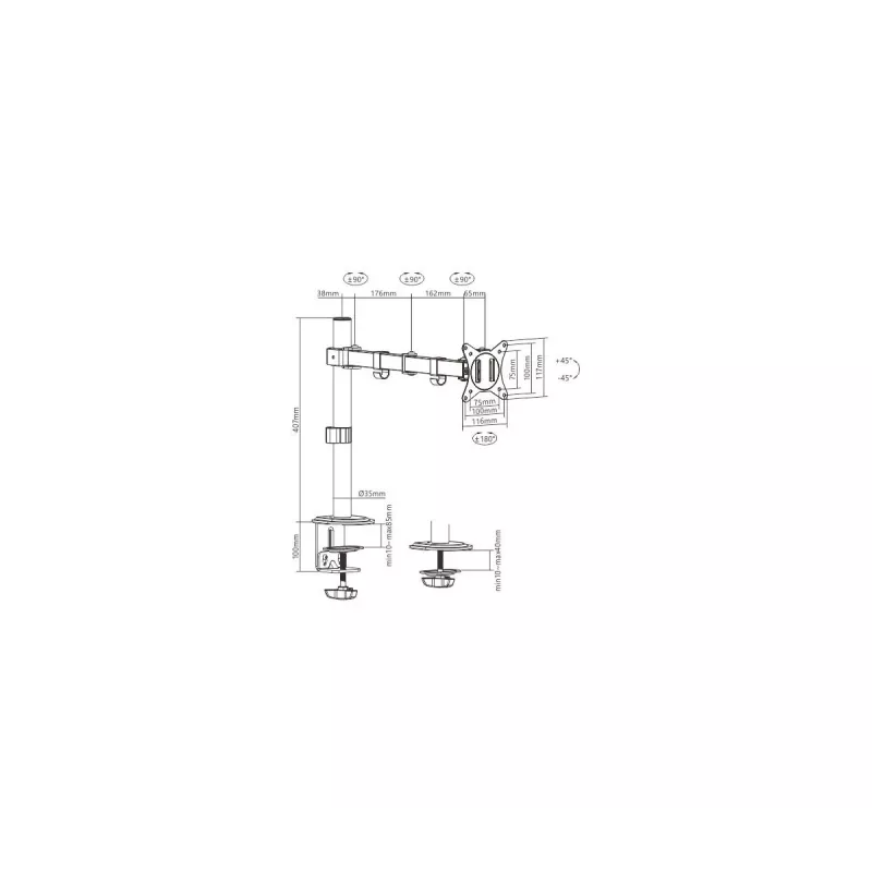 Κλιπ βάσης οθόνης GEMBIRD MA-D1-01 για οθόνες 17–32 ιντσών, VESA 75×75–100×100, έως 9 kg, μαύρο
