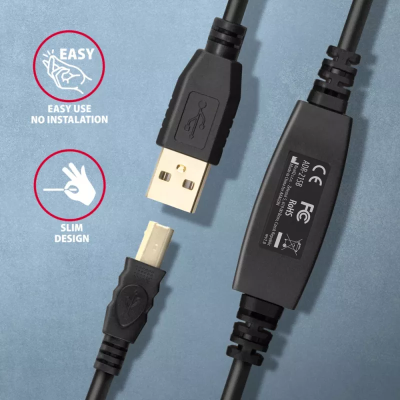 Axagon ADR-215B USB 2.0 A-M -> B-M ενεργό καλώδιο σύνδεσης/επαναλήπτη 15 m