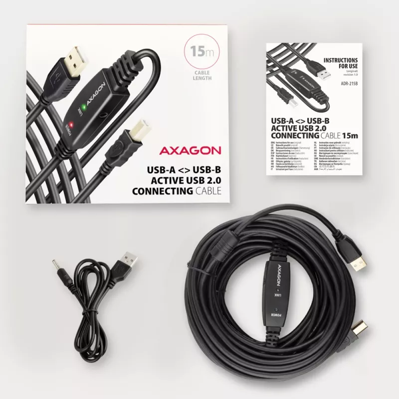 Axagon ADR-215B USB 2.0 A-M -> B-M ενεργό καλώδιο σύνδεσης/επαναλήπτη 15 m