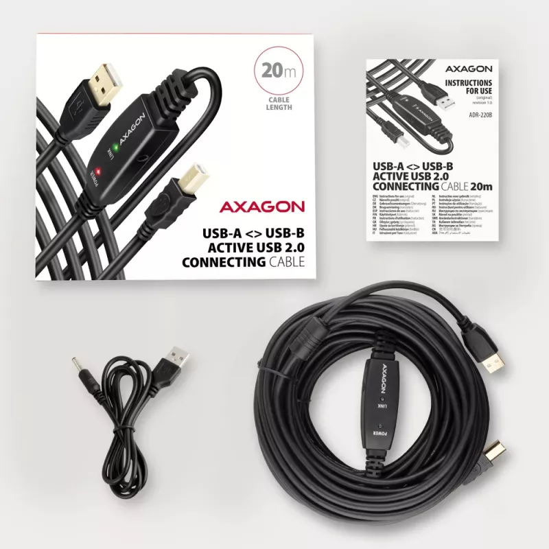 Axagon ADR-220B ενεργό καλώδιο σύνδεσης/επαναλήπτη USB 2.0 A-M -> B-M 20 m