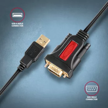 Axagon ADS-1PSN καλώδιο προσαρμογέα USB-A 2.0 - σειριακό RS-232 DB9-M Prolific 1,5 m