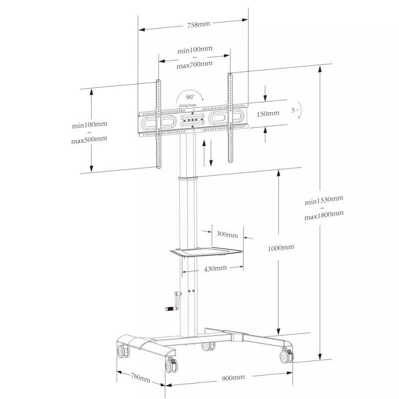 Techly ICA-TR228 καρότσι/βάση multimedia Μαύρο Flat panel