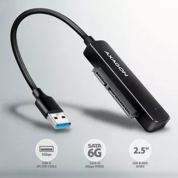 Axagon ADSA-FP2A Κάρτα διασύνδεσης USB 3.2 Gen 1 SATA Βύσμα αρσενικό Μαύρο