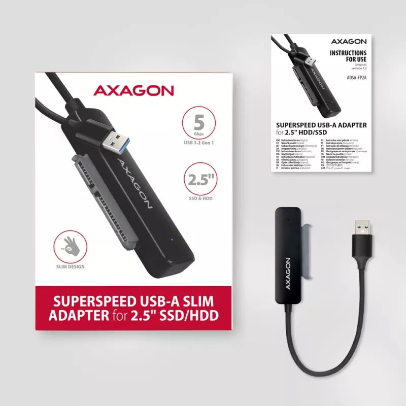 Axagon ADSA-FP2A Κάρτα διασύνδεσης USB 3.2 Gen 1 SATA Βύσμα αρσενικό Μαύρο