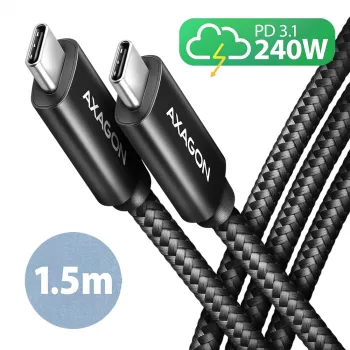Axagon BUCM2-CM15AB Καλώδιο δεδομένων και φόρτισης USB 480 Mbit/s 1,5 m, PD 240 W, 5 A, μαύρο πλεκτό