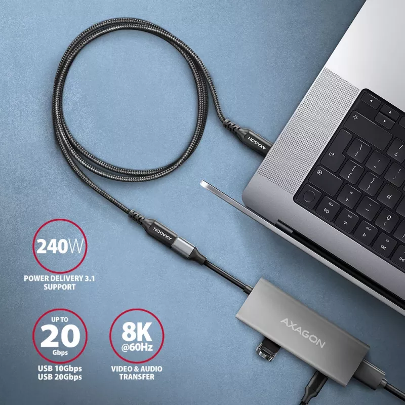 Axagon BUCM32-CF05AB SPEED+ USB-C USB 20Gbps Καλώδιο επέκτασης 0,5 m