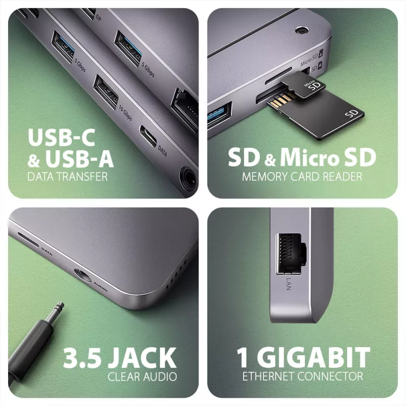 Axagon HMC-12GM2, USB 10Gbps Hub, 3x USB-A, USB-C, HDMI, DP, RJ-45, M.2, SD/mSD, Ήχος, PD