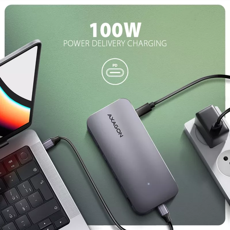 Axagon HMC-12GM2, USB 10Gbps Hub, 3x USB-A, USB-C, HDMI, DP, RJ-45, M.2, SD/mSD, Ήχος, PD