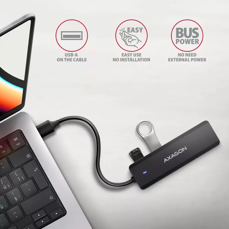 Axagon HUE-C1A 4x USB 5Gbps TRAVEL-Hub, USB-C Power-Είσοδος, 19 cm USB-A Καλώδιο