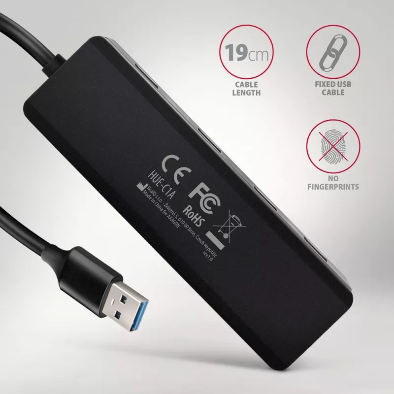 Axagon HUE-C1A 4x USB 5Gbps TRAVEL-Hub, USB-C Power-Είσοδος, 19 cm USB-A Καλώδιο