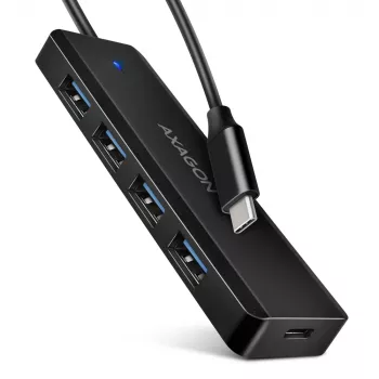 Axagon HUE-C1C 4x USB 5Gbps TRAVEL Hub, USB-C Power IN, 19 cm USB-C Καλώδιο