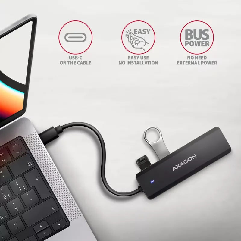 Axagon HUE-C1C 4x USB 5Gbps TRAVEL Hub, USB-C Power IN, 19 cm USB-C Καλώδιο