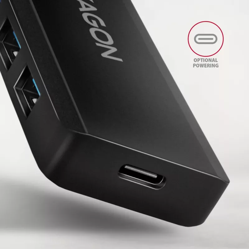 Axagon HUE-C1C 4x USB 5Gbps TRAVEL Hub, USB-C Power IN, 19 cm USB-C Καλώδιο