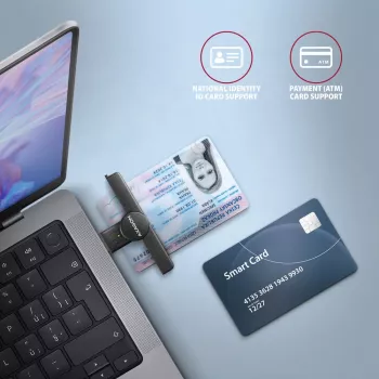 Axagon CRE-SMPA USB-A Smart / ID card PocketReader, USB 2.0, Μαύρο, 13 g