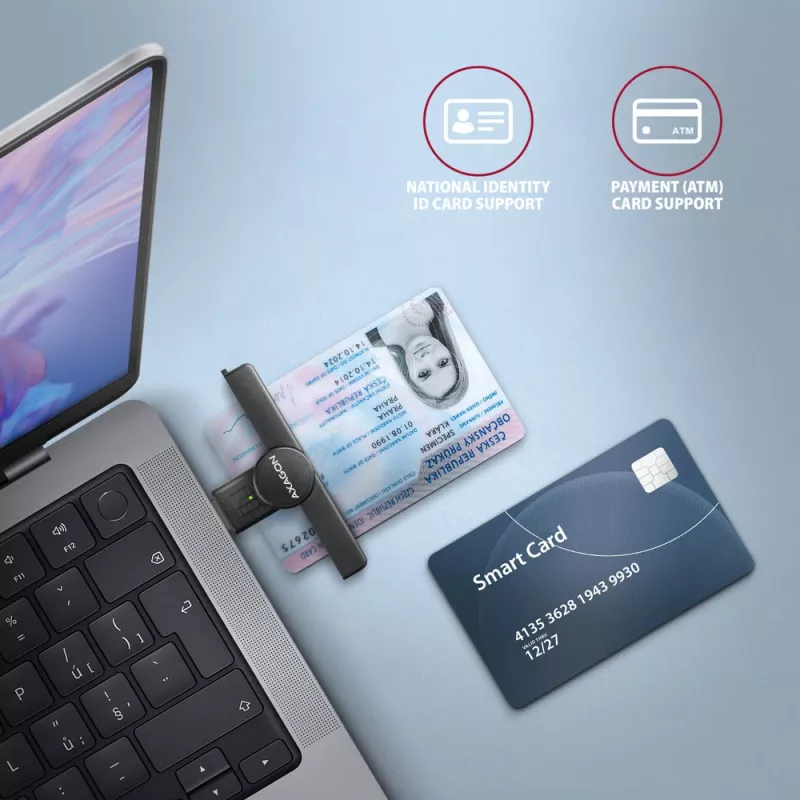 Axagon CRE-SMPA USB-A Smart / ID card PocketReader, USB 2.0, Μαύρο, 13 g