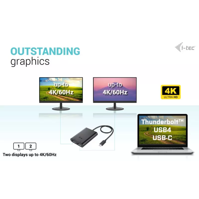 i-tec USB-C Dual 4K Προσαρμογέας βίντεο DisplayPort