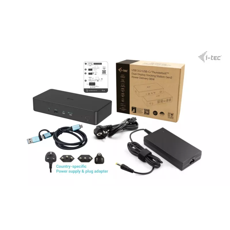 i-tec USB 3.0 / USB-C / Thunderbolt 3 Professional Dual 4K Display Σταθμός σύνδεσης Generation 2 + Power Delivery 100W