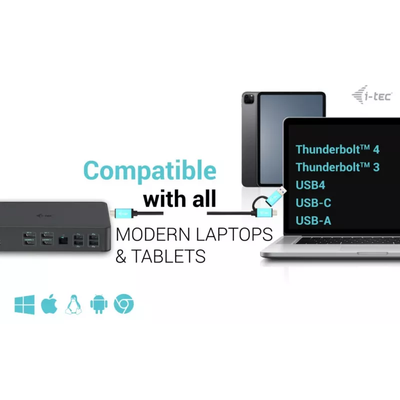 i-tec USB 3.0 / USB-C / Thunderbolt 3 Professional Dual 4K Display Σταθμός σύνδεσης Generation 2 + Power Delivery 100W