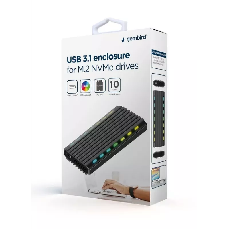 GEMBIRD EE2280-U3C-03 εξωτερική θήκη SSD M.2 NVMe/SATA, USB 3.1 Gen 2 (10 Gbit/s), USB Type-C, RGB, αλουμίνιο