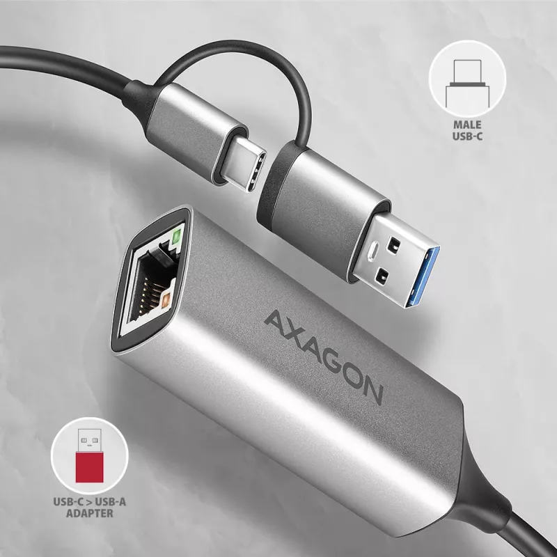 Axagon ADE-TXCA USB-C + USB-A 3.2 Gen 1 - Προσαρμογέας Gigabit Ethernet, Asix AX88179