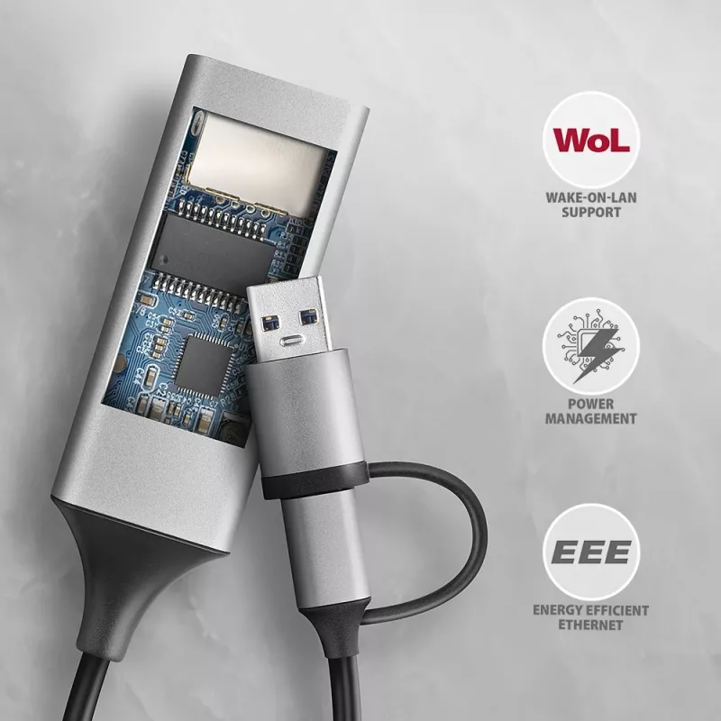 Axagon ADE-TXCA USB-C + USB-A 3.2 Gen 1 - Προσαρμογέας Gigabit Ethernet, Asix AX88179