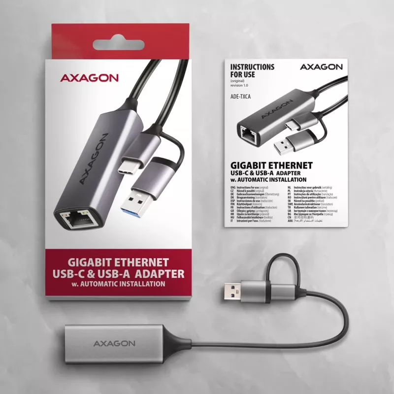 Axagon ADE-TXCA USB-C + USB-A 3.2 Gen 1 - Προσαρμογέας Gigabit Ethernet, Asix AX88179