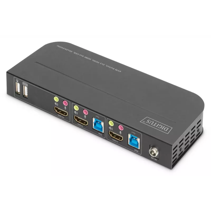 DIGITUS KVM Switch - 2x1 HDMI, HDMI Out, USB, 4Kx2K@60Hz
