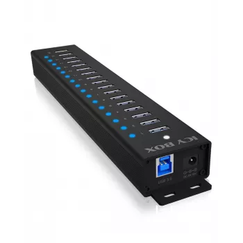 ICY BOX 17-Port Hub με διασύνδεση USB 3.2 Gen 1 Type-A, USB 3.2 Gen 1 (3.1 Gen 1) Type-A, USB 3.2 Gen 1 (3.1 Gen 1) Type-A, USB Type-B, 5000 Mbit/s, μαύρο, Κίνα, DC