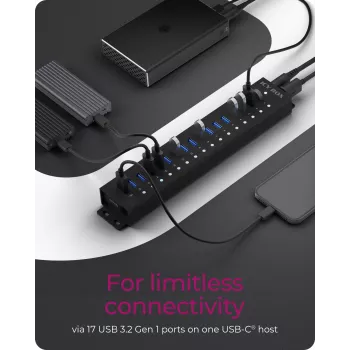 ICY BOX 17-Port Hub με διασύνδεση USB 3.2 Gen 1 Type-A, USB 3.2 Gen 1 (3.1 Gen 1) Type-A, USB 3.2 Gen 1 (3.1 Gen 1) Type-A, USB Type-B, 5000 Mbit/s, μαύρο, Κίνα, DC