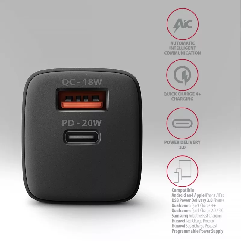 Φορτιστής τοίχου Axagon ACU-PQ20 QC3.0 PD Type-C 20W Μαύρος