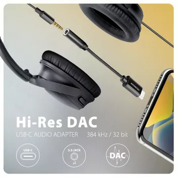 Axagon ADA-HC USB-C σε 3,5 mm jack – Hi-Res DAC προσαρμογέας ήχου, 384 kHz/32 Bit, Στερεοφωνικός