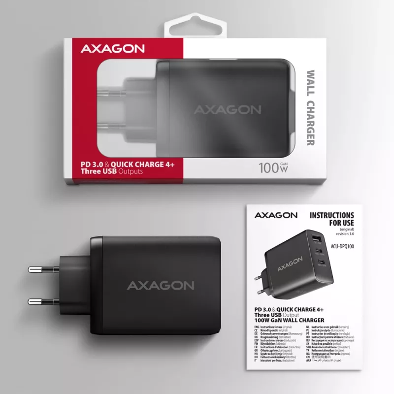 Axagon ACU-DPQ100 PD3.0 & QC 4+ THREE OUTPUTS Φορτιστής τοίχου 100W