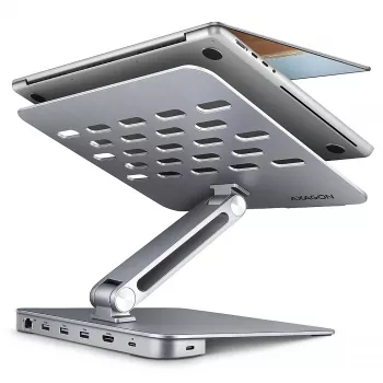 Axagon HMC-STND Multi-Port USB-C 5Gbit/s Hub και βάση αλουμινίου για φορητούς υπολογιστές. HDMI 4K/60Hz, GLAN, PD και 3 θύρες USB-A. Καλώδιο USB-C 60 cm.