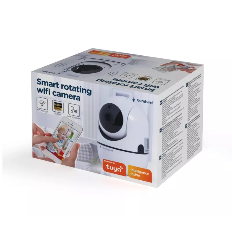 Gembird TSL-CAM-WRHD-02 έξυπνη περιστρεφόμενη κάμερα Wi-Fi εσωτερικού χώρου, Full HD 1080p, Tuya, περιστροφή 355°, λευκή