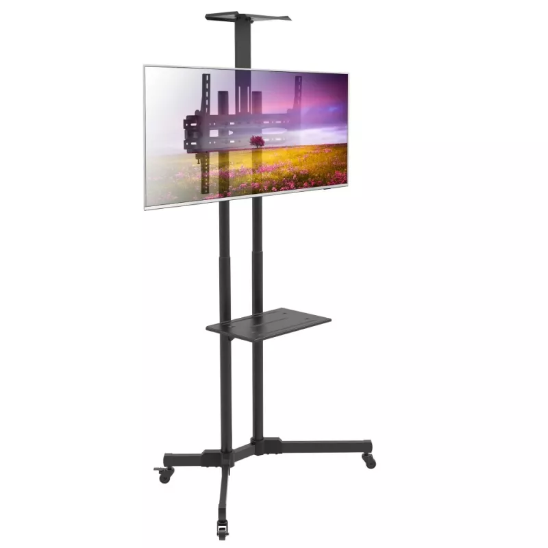 Techly ICA-TR216T κινητή βάση τηλεόρασης με ροδάκια για οθόνες 37–70 ιντσών (έως 177,8 cm), έως 50 kg, 2 ράφια, μαύρη