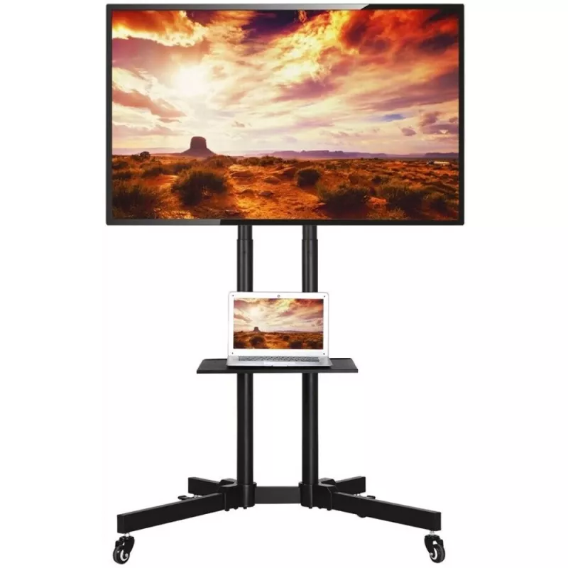 Techly ICA-TR216T κινητή βάση τηλεόρασης με ροδάκια για οθόνες 37–70 ιντσών (έως 177,8 cm), έως 50 kg, 2 ράφια, μαύρη
