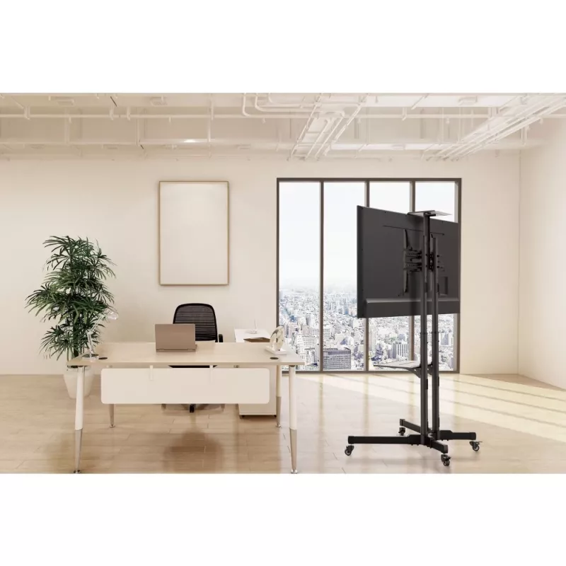 Techly ICA-TR216T κινητή βάση τηλεόρασης με ροδάκια για οθόνες 37–70 ιντσών (έως 177,8 cm), έως 50 kg, 2 ράφια, μαύρη