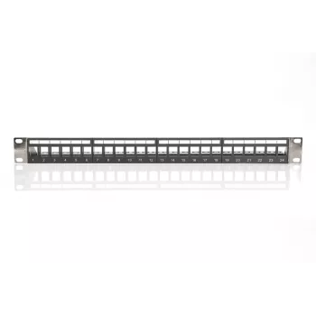 DIGITUS Modular Patch Panel, θωρακισμένο 24-Port, χωρίς εξαρτήματα, 1U, τοποθέτηση σε rack, χρώμα μαύρο διαφανή πεδία σήμανσης