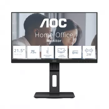 AOC 22E2UMF οθόνη VA 21,5 ιντσών (54,6 cm), 1920 x 1080 Full HD, 75 Hz, 4 ms, HDMI, DisplayPort, VGA, USB hub, ηχεία, pivot, ρυθμιζόμενο ύψος, μαύρη