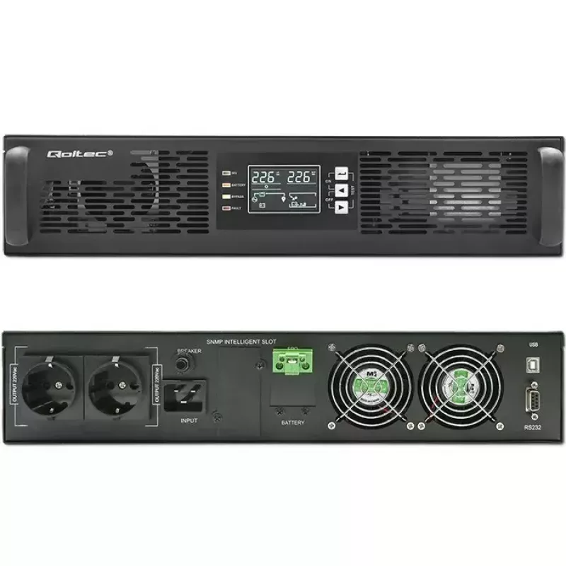 Rack UPS QOLTEC 52286 2 kVA (2000 W) συντελεστής ισχύος 1,0, τοποθέτηση σε rack