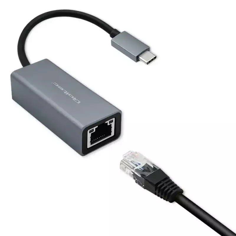 Qoltec 50352 Κάρτα διασύνδεσης RJ-45 USB Type-C υποδοχή θηλυκή Γκρι