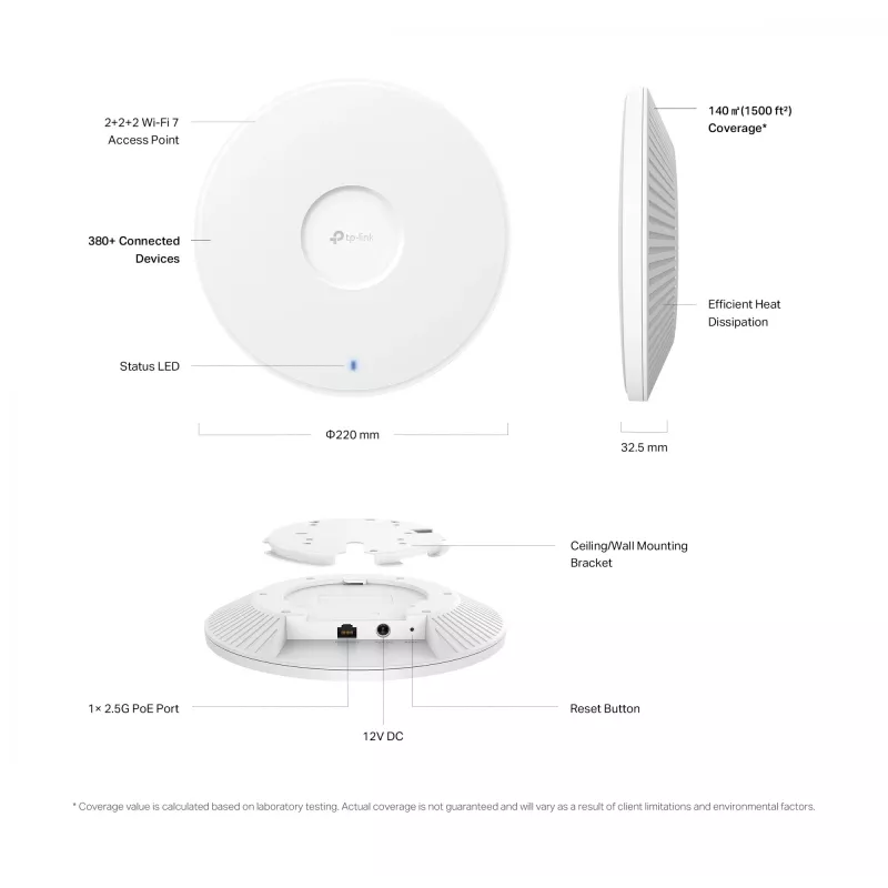 TP-Link Omada BE9300 Οροφής Tri-Band Wi-Fi 7 Σημείο πρόσβασης