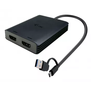 Προσαρμογέας βίντεο i-tec CADUAL4KHDMI USB-A/USB-C Dual 4K/60 Hz HDMI, 2x HDMI θηλυκό, 0,27 m, 3840 x 2160, μαύρος