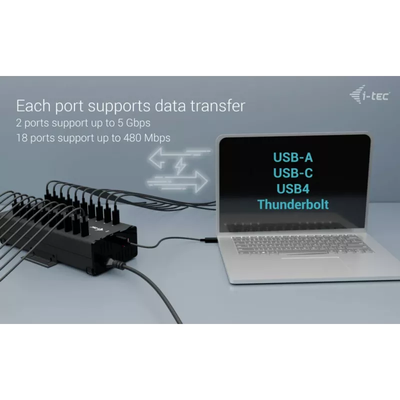 i-tec USB-C/USB-A μεταλλικό HUB φόρτισης + δεδομένων, 15W ανά θύρα, 20x USB-C