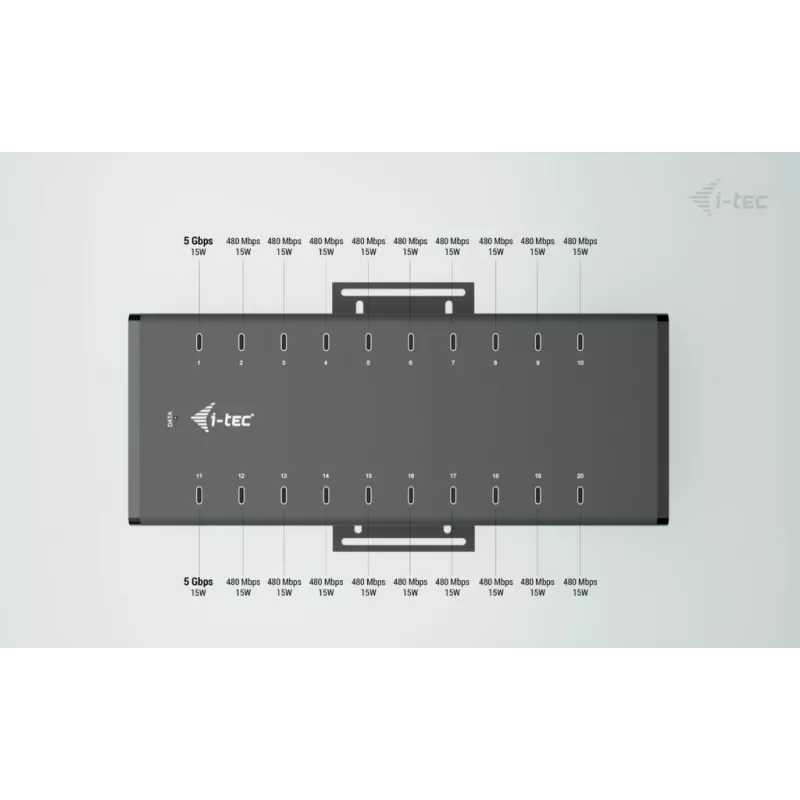i-tec USB-C/USB-A μεταλλικό HUB φόρτισης + δεδομένων, 15W ανά θύρα, 20x USB-C
